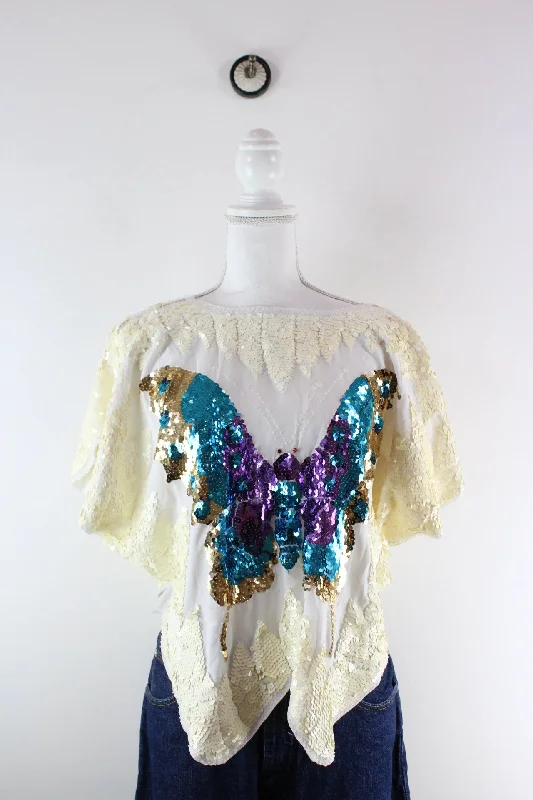 Vintage Sequins T-Shirt (S)-- Chenille Fabric Brocade Fabric Lace Fabric