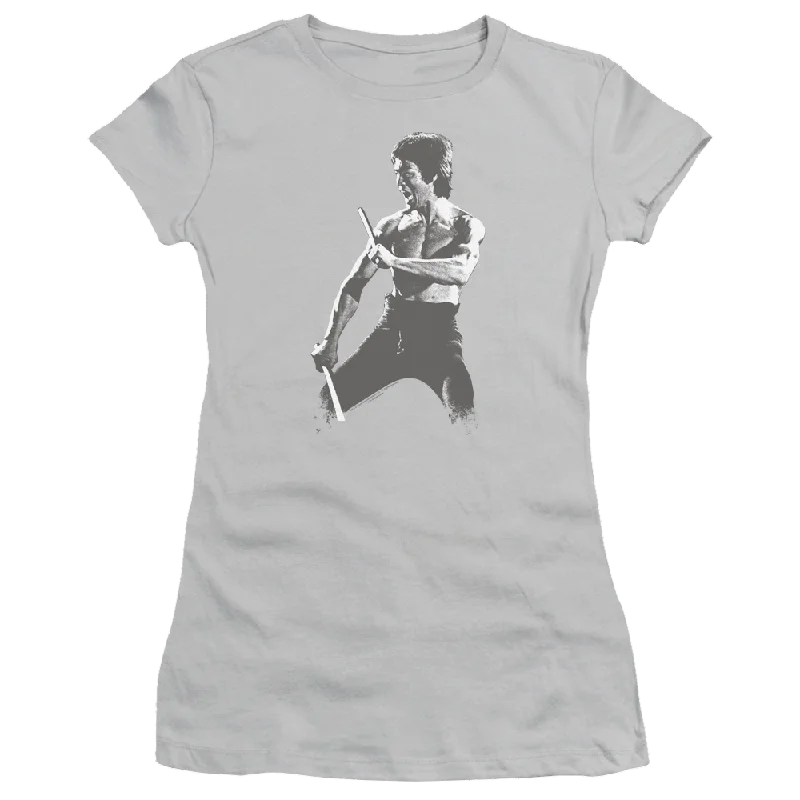 Bruce Lee Chinese Characters - Juniors T-Shirt-- Notch Collar Peter Pan Collar Cowl Neck