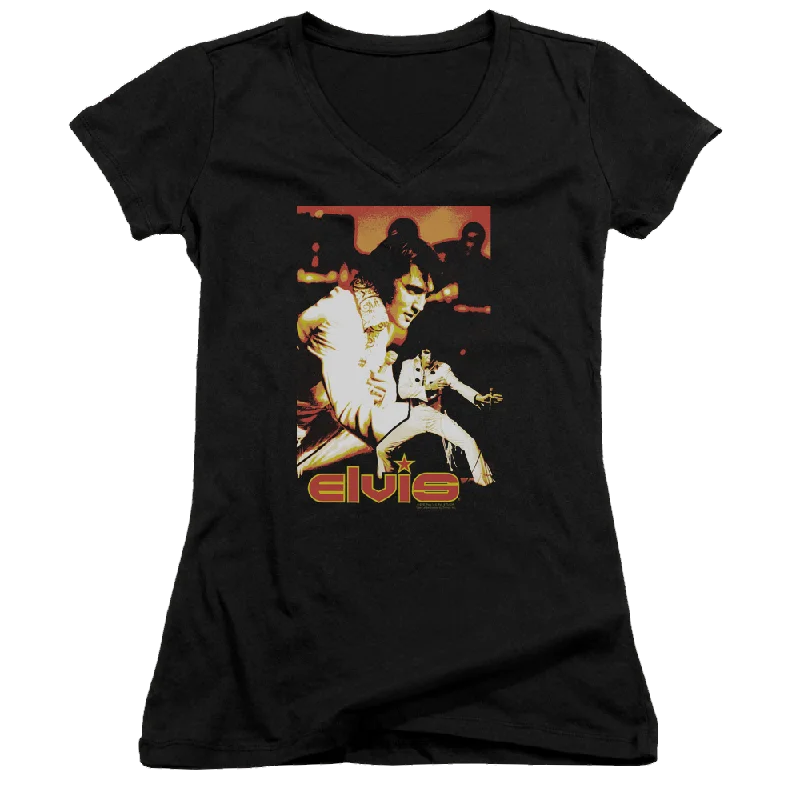 Elvis Presley Showman - Juniors V-Neck T-Shirt-- Asymmetrical Pockets Print