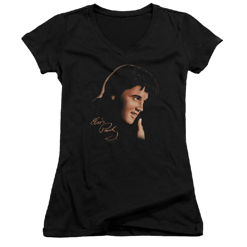 Elvis Presley Warm Portrait - Juniors V-Neck T-Shirt-- Anti-Shrink Durable Soft