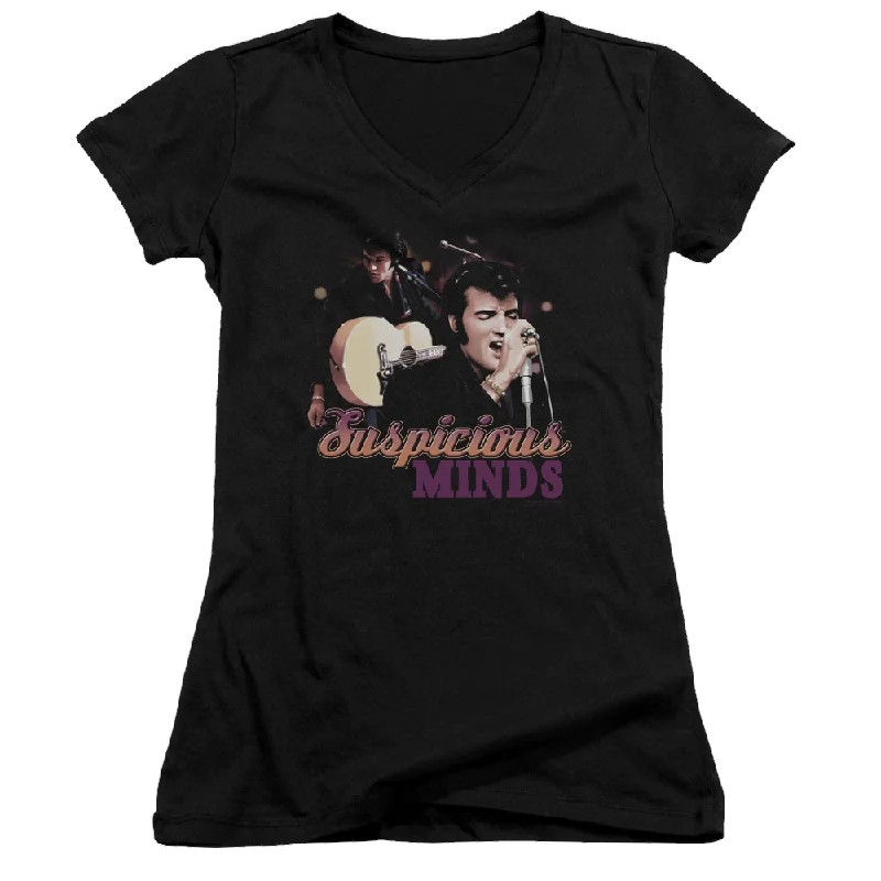 Elvis Presley Suspicious Minds - Juniors V-Neck T-Shirt-- Terry Blend Velvet Blend Canvas Blend