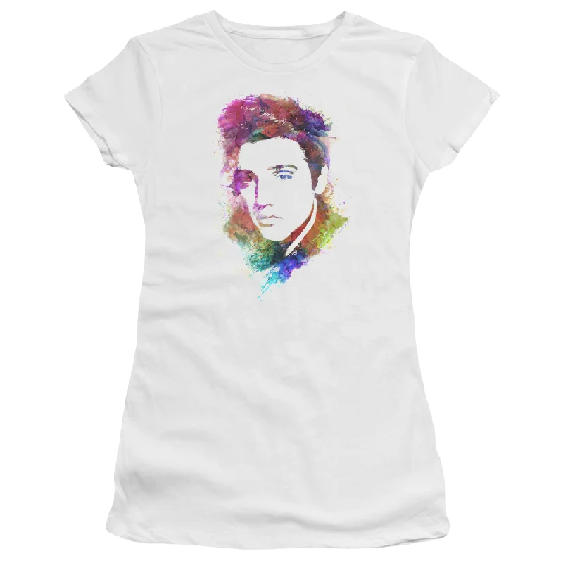 Elvis Presley Watercolor King - Juniors T-Shirt-- Collared Crew Neck Turtle Neck