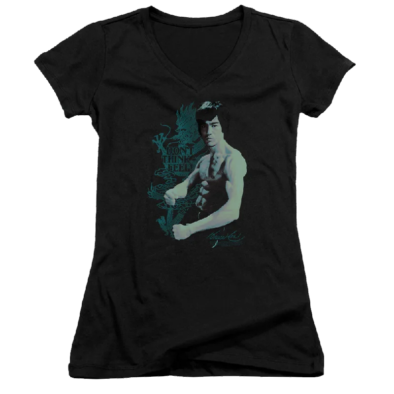 Bruce Lee Feel - Juniors V-Neck T-Shirt-- Boxy Fit Fitted Loose