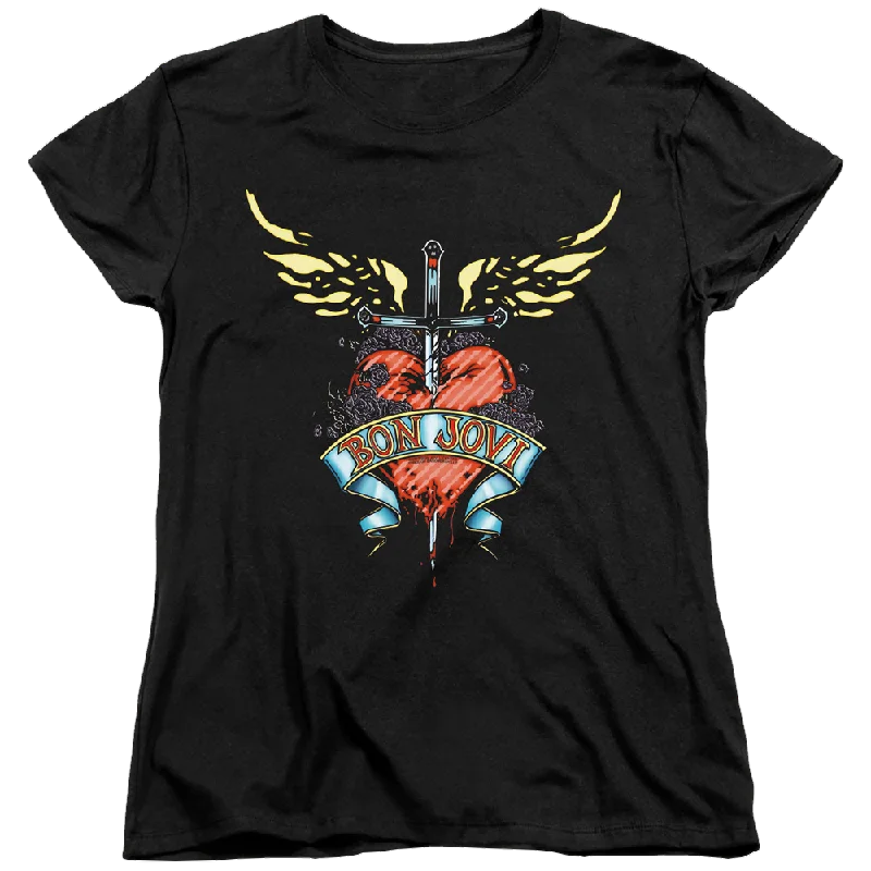 Bon Jovi Daggered - Women's T-Shirt-- Mesh Blend Leather Blend Suede Blend