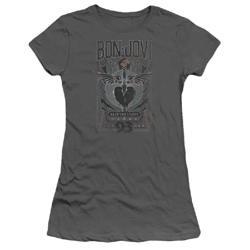 Bon Jovi Keep The Faith - Juniors T-Shirt-- Print Jacquard Patchwork