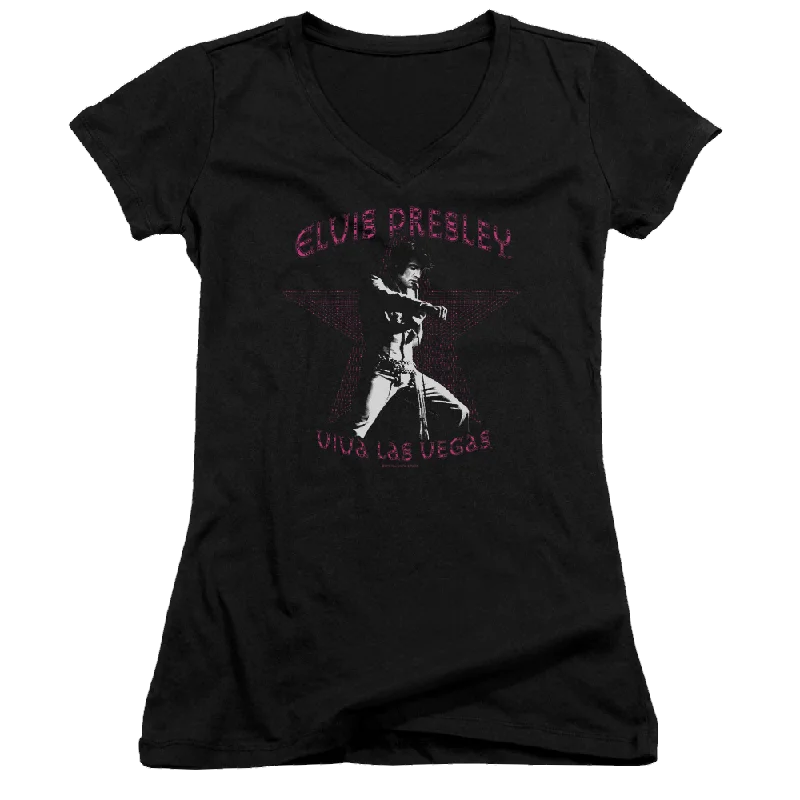 Elvis Presley Viva Las Vegas Star - Juniors V-Neck T-Shirt-- Spandex Blend Rayon Blend Denim Blend