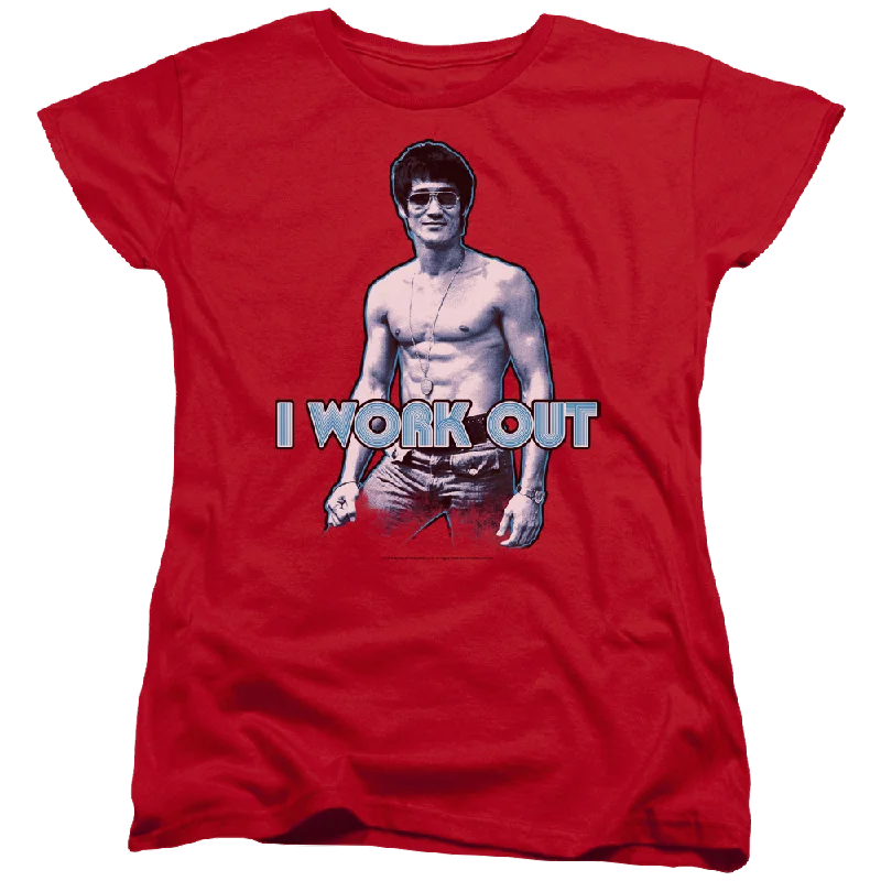 Bruce Lee Lee Works Out - Women's T-Shirt-- Zippered Front Buttoned Front Snap Front
