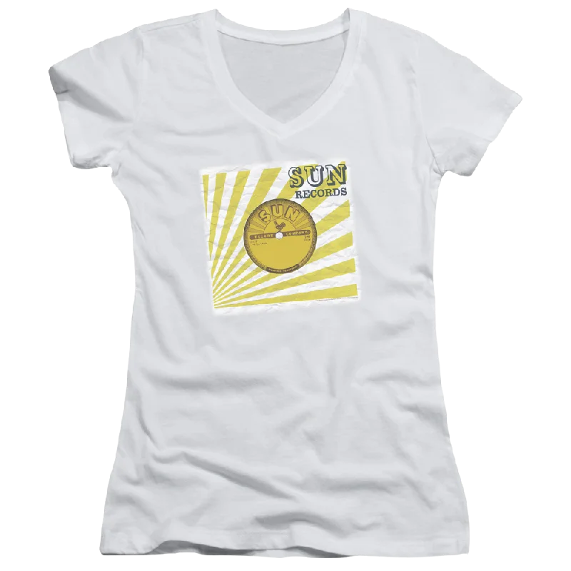 Sun Records Fourty Five - Juniors V-Neck T-Shirt-- Front Pockets Side Pockets Patch Pockets