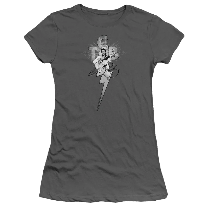 Elvis Presley Tcb Ornate - Juniors T-Shirt-- Solid Print Embellished