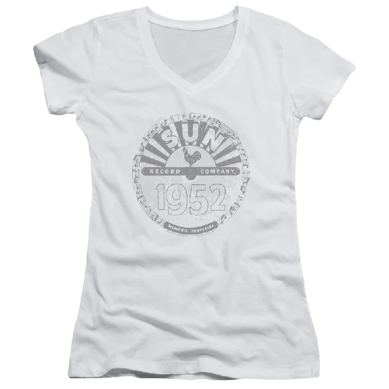 Sun Records Crusty Logo - Juniors V-Neck T-Shirt-- Welt Pockets Slit Pockets Flap Pockets