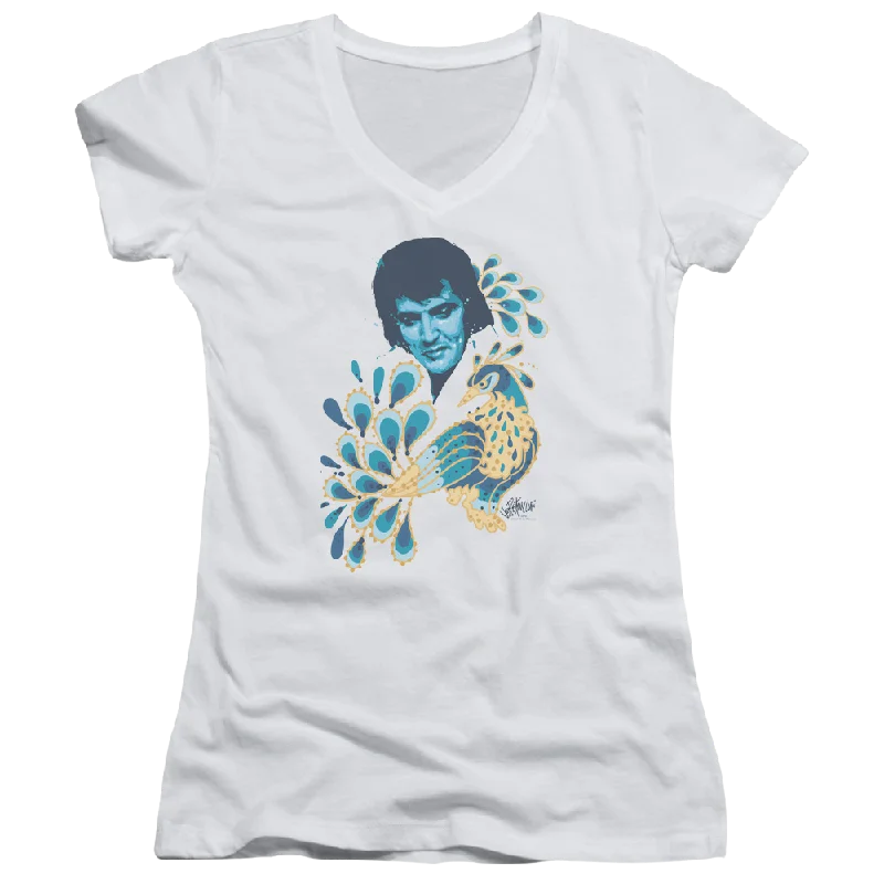 Elvis Presley Peacock - Juniors V-Neck T-Shirt-- Print Jacquard Patchwork