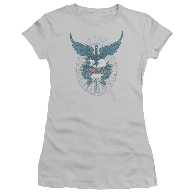 Bon Jovi Winged Heart - Juniors T-Shirt-- Chenille Blend Fleece Blend Nylon Blend