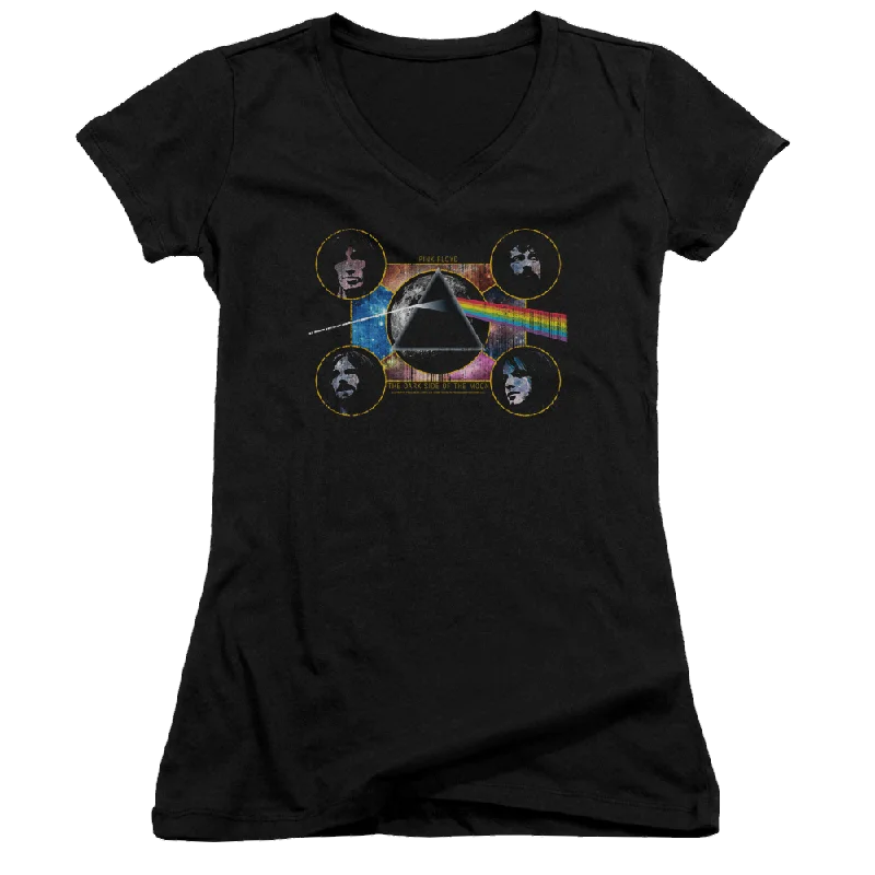 Pink Floyd Dark Side Heads Juniors V-Neck T-Shirt-- Chenille Blend Fleece Blend Nylon Blend