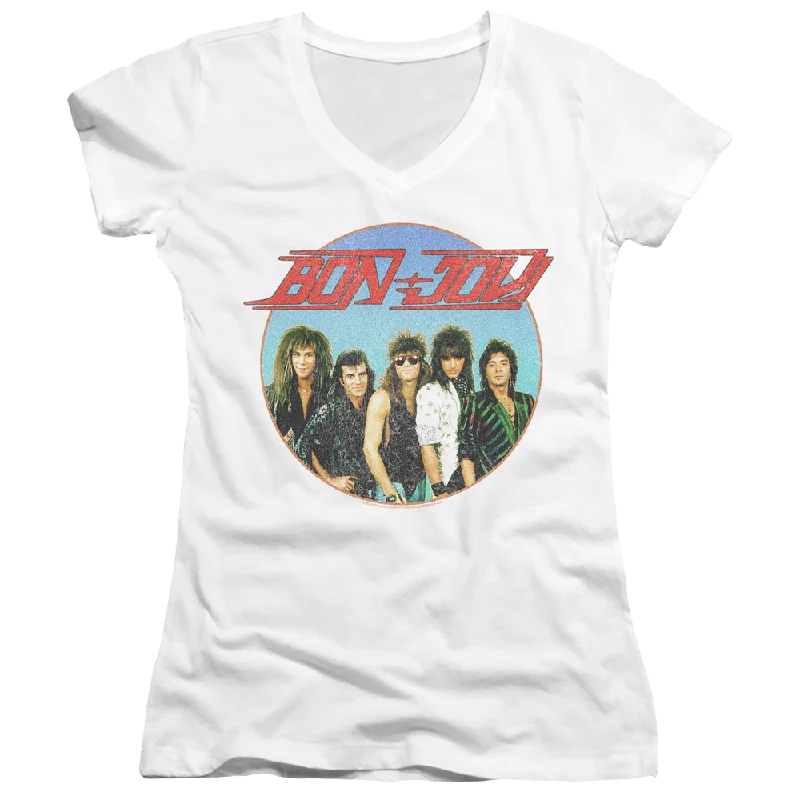 Bon Jovi Bon Sphere - Juniors V-Neck T-Shirt-- Oversized T-Shirt Spandex breathable