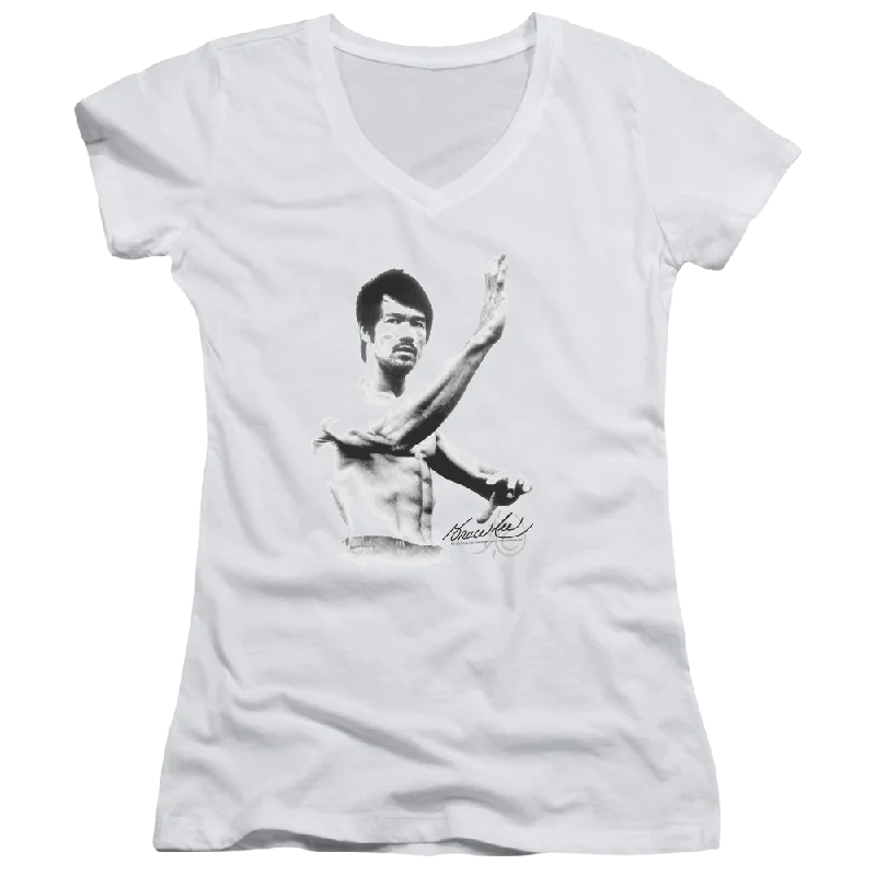 Bruce Lee Serenity - Juniors V-Neck T-Shirt-- Chenille Blend Fleece Blend Nylon Blend