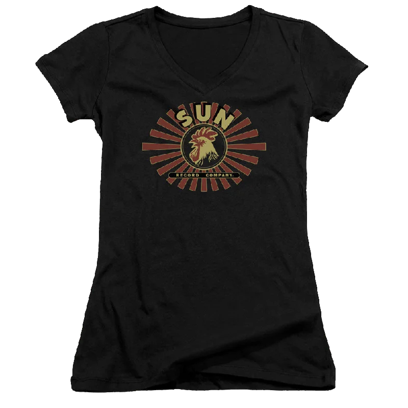 Sun Records Sun Ray Rooster - Juniors V-Neck T-Shirt-- Cozy Warm Stylish