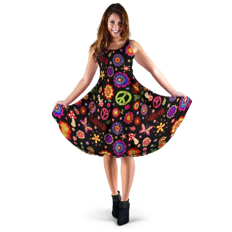 Hippie Peace Print Dress Tunics Hiking breathable