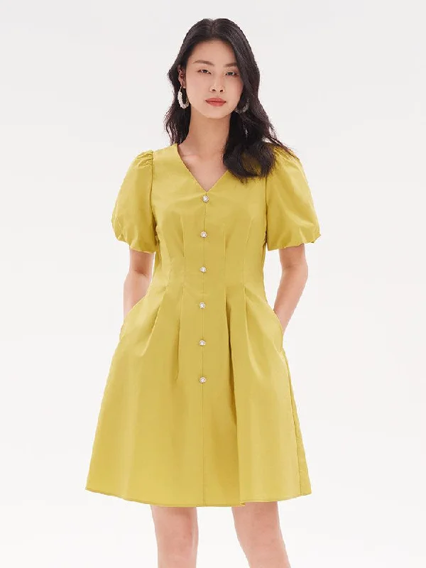 Fitted Waist & V-Neck Cotton Dress Tunics Versatile all-occasion
