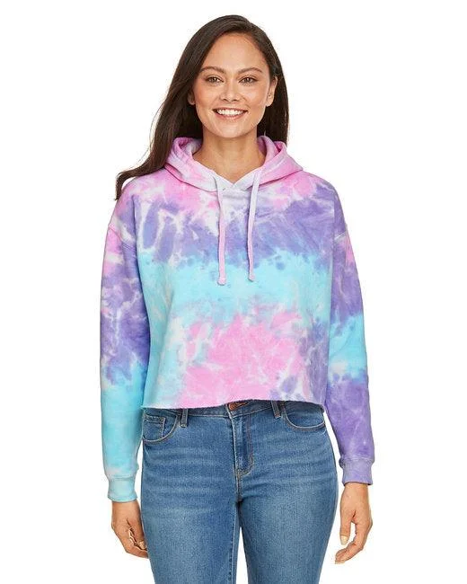 Tie-Dye Ladies' Cropped Hooded Sweatshirt CD8333 Hoodie with Hem Frayed Vintage Worn