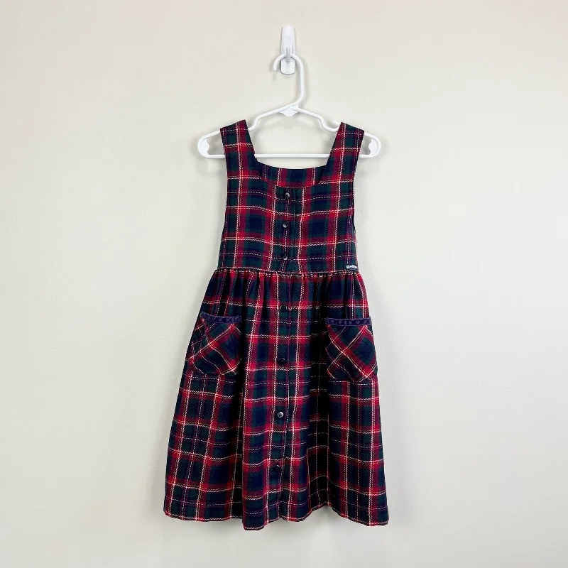 Vintage OshKosh B'gosh Plaid Jumper Dress 6 Halter Neckline Beach