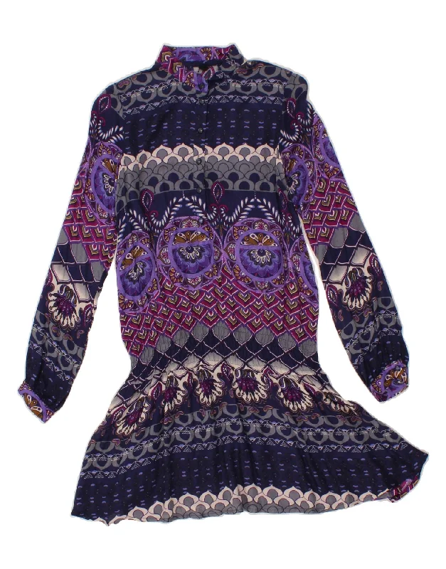 BENETTON Womens Abstract Pattern Drop Waist Dress UK 8 Small Multicoloured Tunics Sophisticated sleek