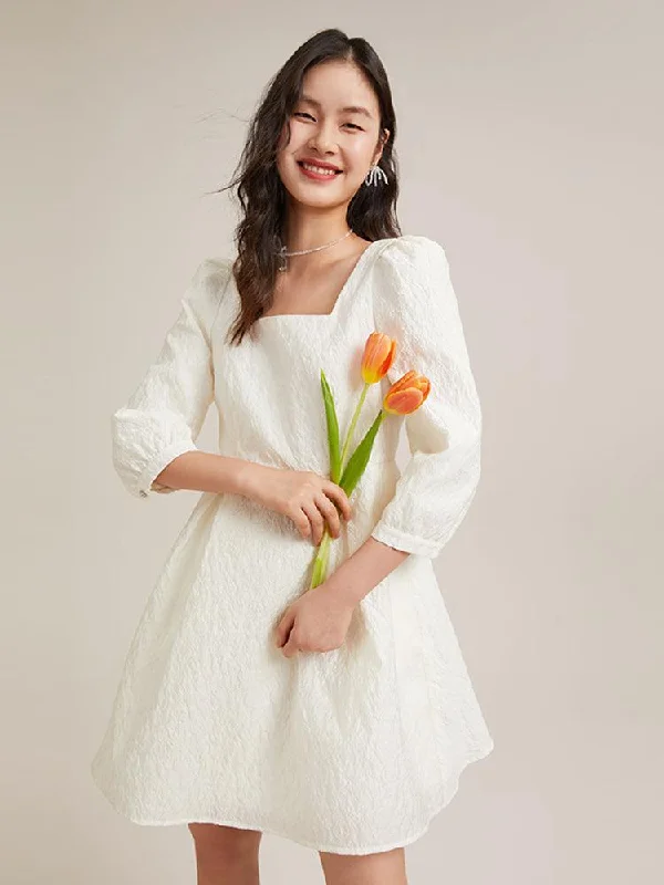 Detachable Bow Jacquard Dress A-Line Day Work