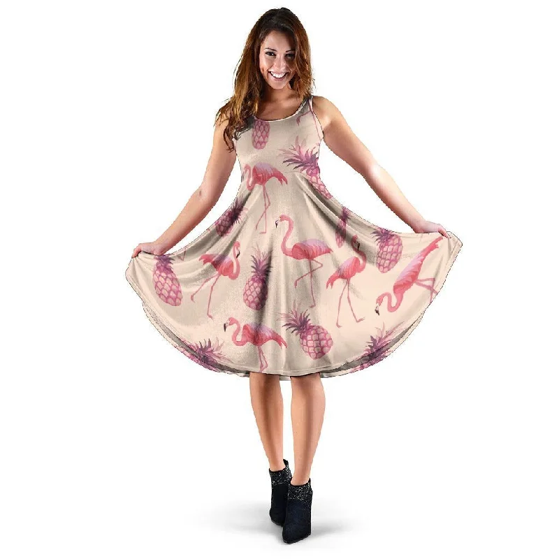 Pineapple Flamingo Print Dress Tunics Short Trendy