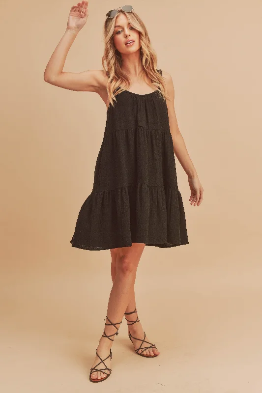Black Sleeveless Tiered Ruffle Hem Dress Tunics Practical durable