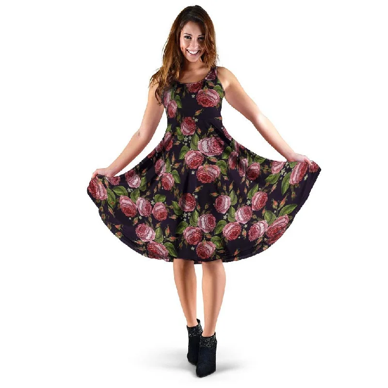 Pink Rose Print Dress Tunics Party sparkling