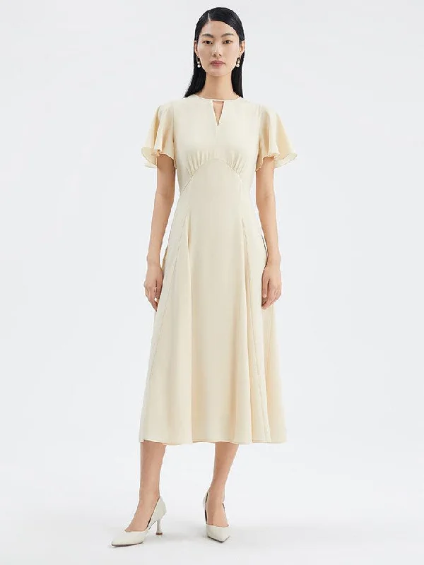 Triacetate Ruffle Sleeve Dress Tunics Luxurious premium