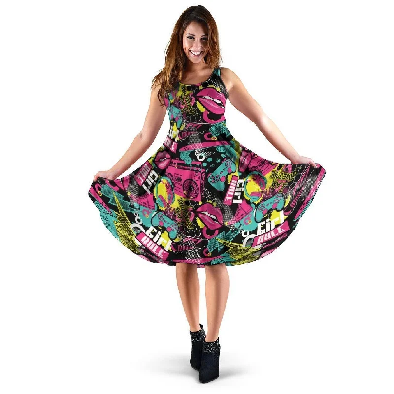 Graffiti Abstract Hiphop Lip Dress Bodycon Club Sequined