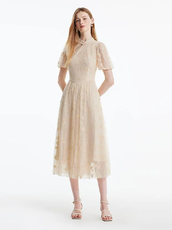 Lace Embroidered Cheongsam Dress Tunics Distressed trendy