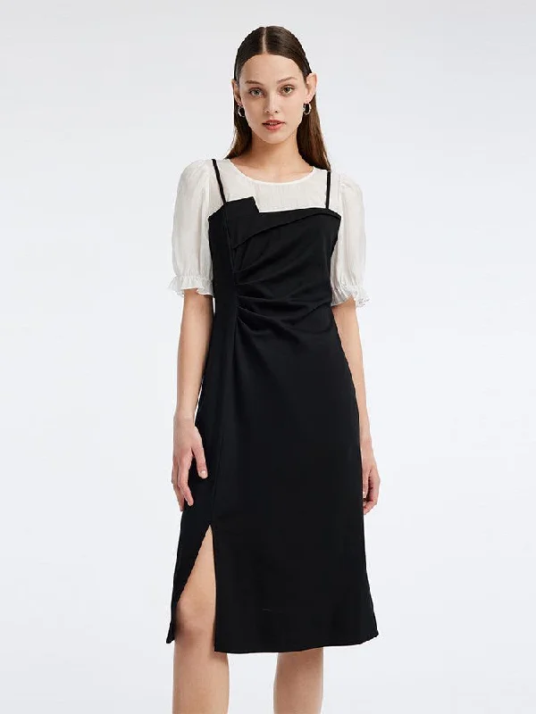 Knitted Puff Sleeve Patchwork Dress Tunics Favorite customer