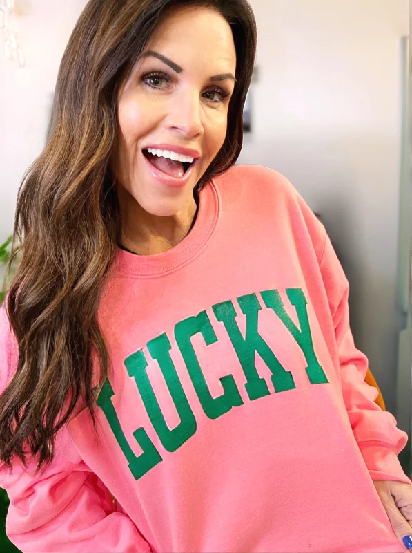 Pink & Green Lucky Sweatshirt Hoodie with Belted Waist Structured Tailored