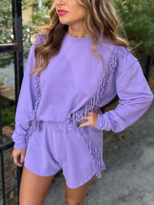 Fringe Sweatshirt- Purple Hoodie with Reflective Safety Nightwear
