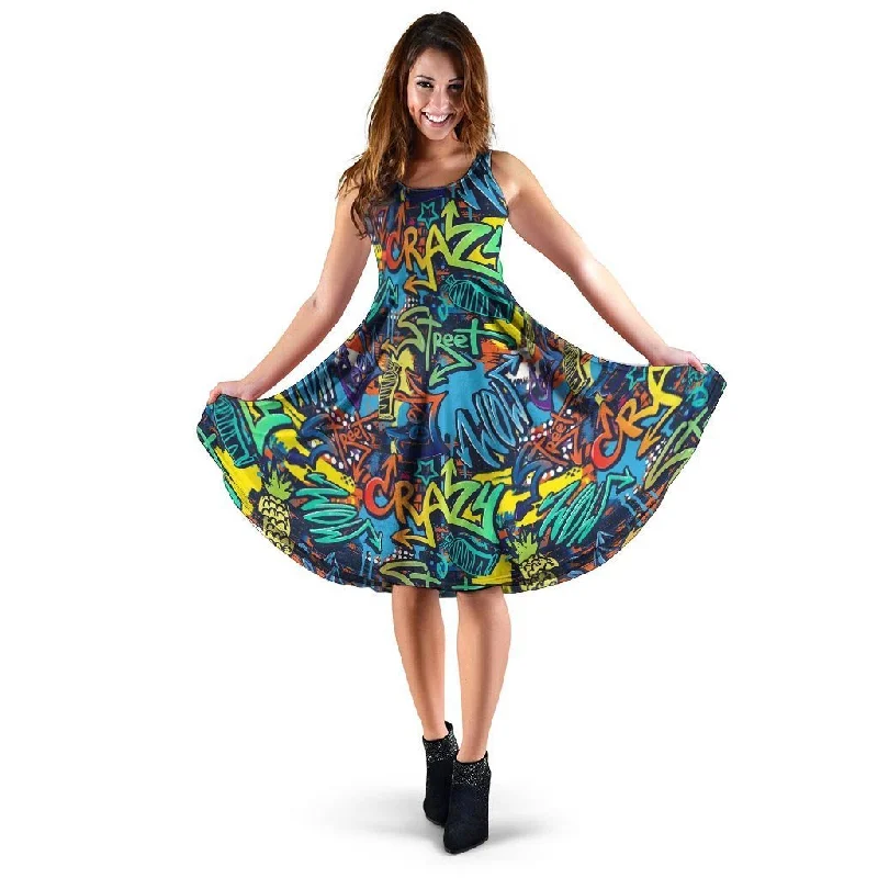 Graffiti Backdrop Print Dress Elegant Long Evening