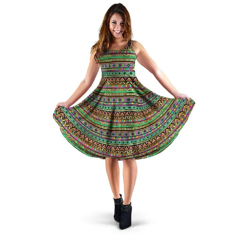 Neon Multicolor Ethic Aztec Aztec Grunge Geometric Print Dress Tunics Luxurious premium
