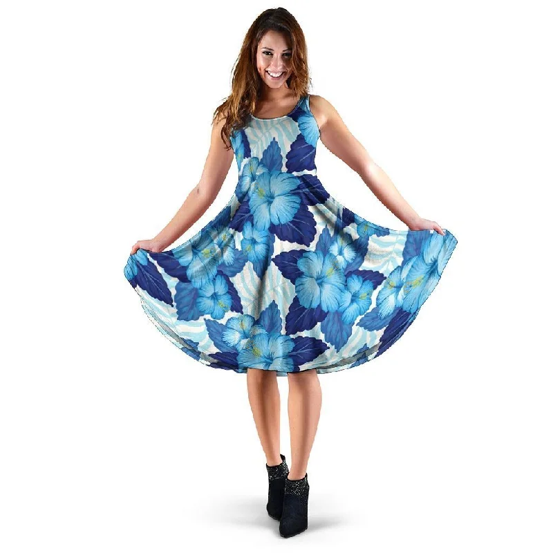 Hibiscus Blue Hawaiian Print Dress Tunics Top rated