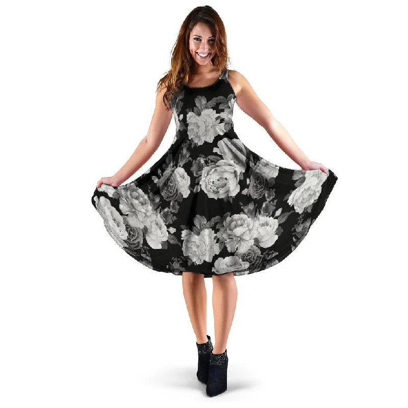 Monochrome Rose Floral Dress Tunics Gym athletic