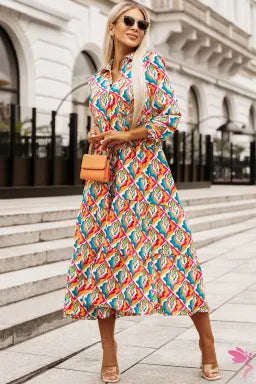 Multicolor Geometric High Waist Dress Tunics Versatile all-occasion