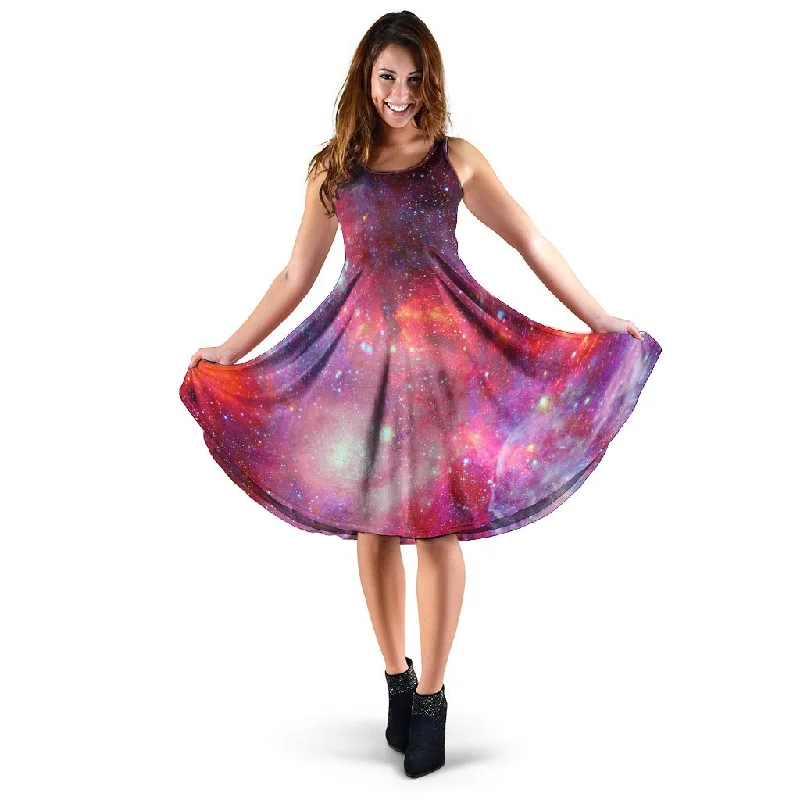 Nebula Red Galaxy Space Dress Floral Print girly