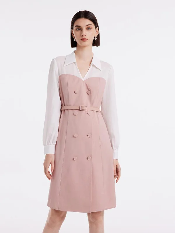 Pink Mesh Sleeve Patchwork Dress Tunics Versatile functional