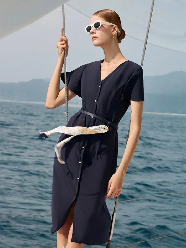 Triacetate Dress With Belt & Silk Scarf Halter Neckline Beach