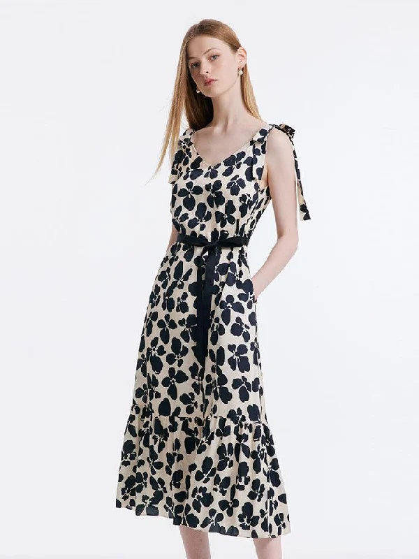 Black Floral Tie-Strap Dress Tunics Short Trendy