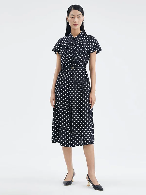 16.5 MM Silk Polka Dots Cape Dress Tunics Office stylish