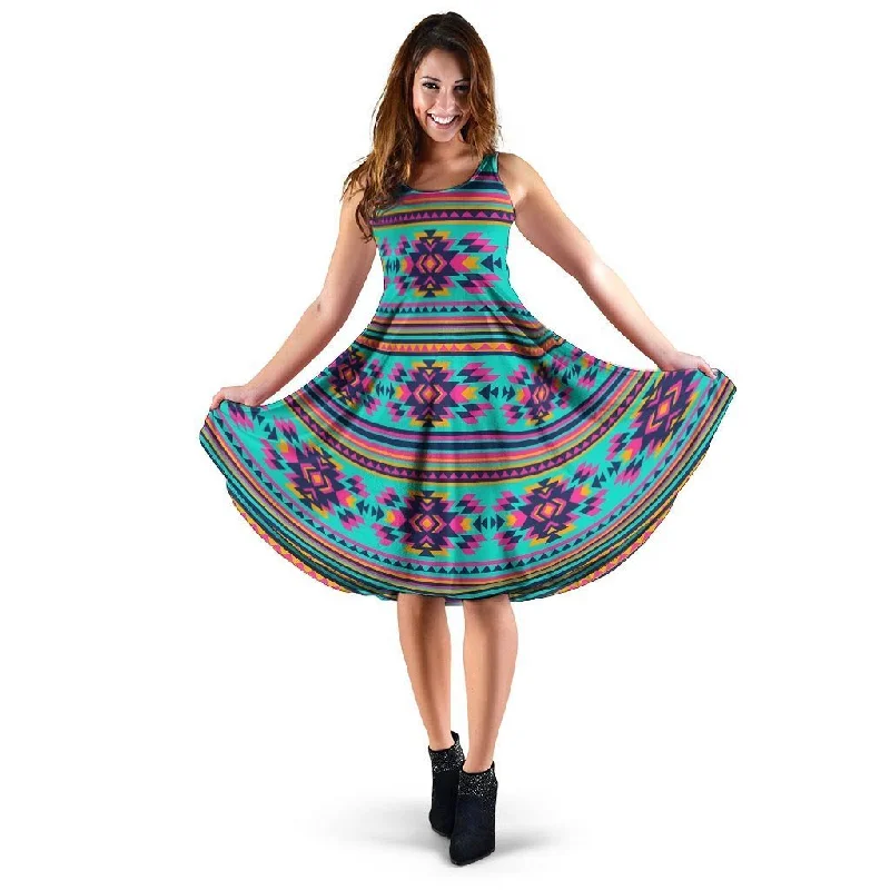 Neon Indian Aztec Abstract Art Print Dress Tunics Luxurious high-end