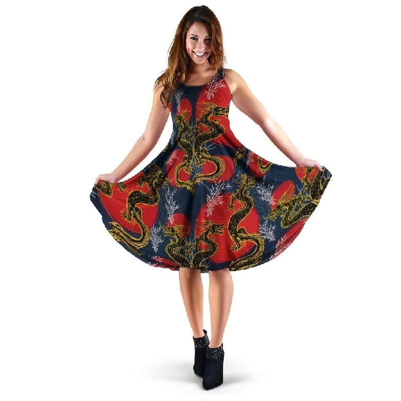 Janpanese Dragon Print Dress Off-the-shoulder Chic Trendy