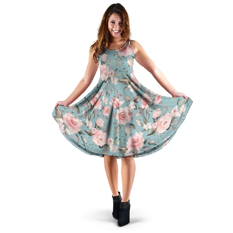 Pink Rose Flower Print Dress Tunics Bridal satin