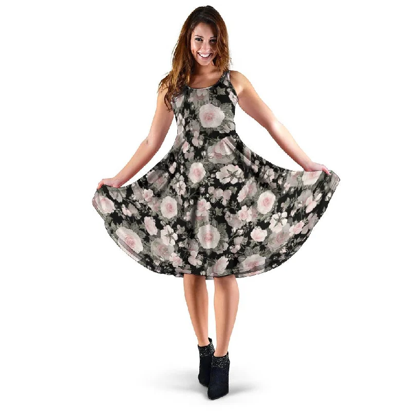 Pink Rose Floral Pattern Print Dress Tunics Spring floral