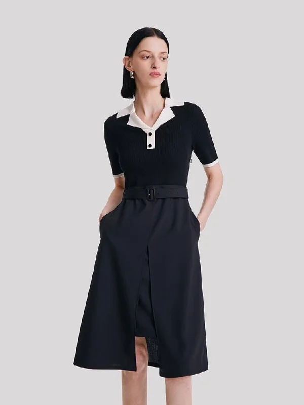 Worsted Wool Patchwork Woolen Dress Tunics Evening elegant